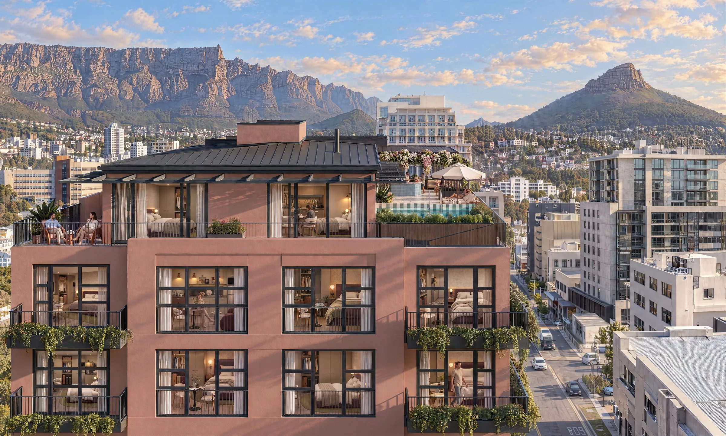 The top of The Delaporte, with Table Mountain and Lion's Head beyond
